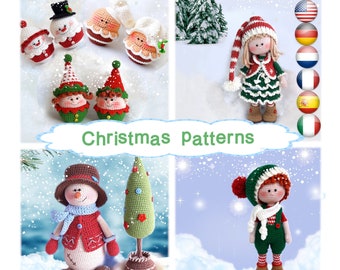 Christmas amigurumi crochet patterns set Decorations ornament / Gnome / Elf  / Snowman  / Gingerbread / Christmas tree