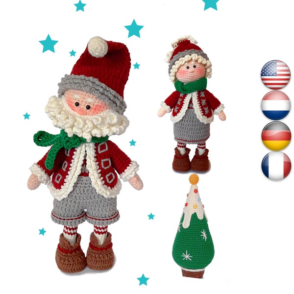 Christmas crochet amigurumi dolls pattern Gnome / Elf  Mr. & Mrs. Santa Claus and Their Family Christmas Tree