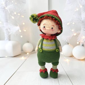 Patrón de ganchillo en PDF para elfo navideño, patrón de muñeco amigurumi, Matthew