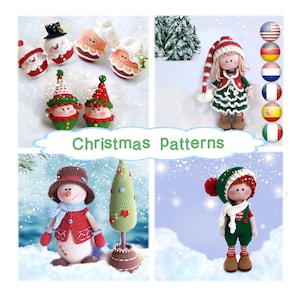 Christmas amigurumi crochet patterns set Decorations ornament / Gnome / Elf  / Snowman  / Gingerbread / Christmas tree