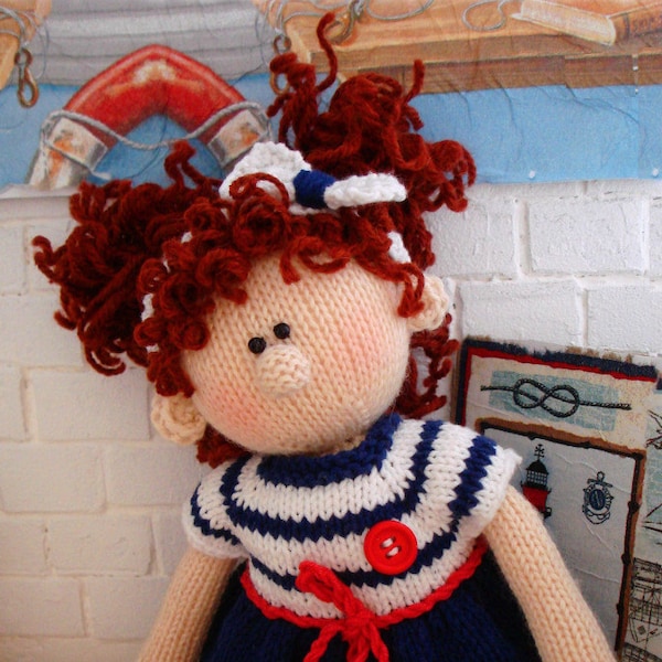 Knitting pattern doll Knitted girl making Cute Soft doll pattern in Sea style.  Alice - Emil's Girlfriend