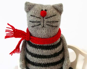 Knitting pattern Cat PDF Knitted animal pattern Stuffed kitty making toy Pablo the Serious Cat