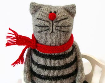 Knitting pattern Cat PDF Knitted animal pattern Stuffed kitty making toy Pablo the Serious Cat