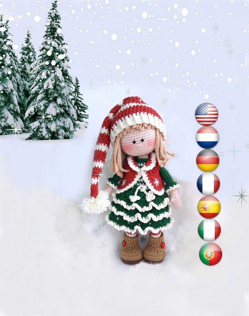 Amigurumi Christmas doll crochet pattern PDF for toy making Jovie, the Christmas Elf image 1