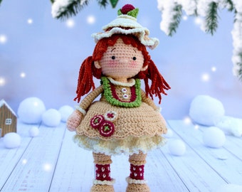 Amigurumi Christmas crochet doll pattern -Tastee the Gingerbread Girl - Christmas Ball Series