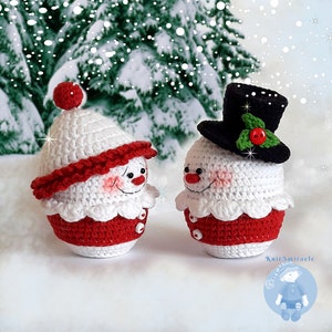 Crochet pattern Amigurumi Snowman Christmas Elf / Gnome Gingerbread Christmas Decorations ornament Set toys cupcakes image 10