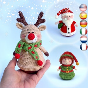 Christmas amigurumi crochet pattern  Christmas decorations ornaments set - toys Santa Claus / Elf helper/ Reindeer