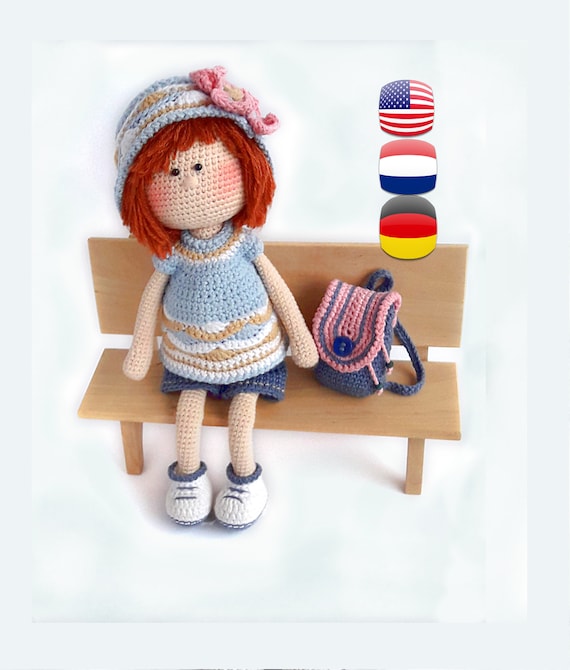 Crochet doll pattern Amigurumi crochet toy pattern PDF Crochet girl doll DIY Amigurumi doll making Gift for girl Sophie the Travel Blogger