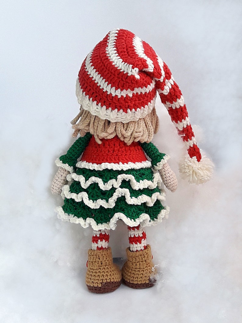 Amigurumi Christmas doll crochet pattern PDF for toy making Jovie, the Christmas Elf image 7