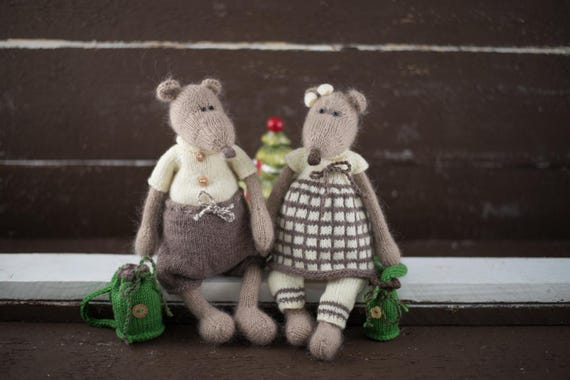 Toys Mice knitting pattern Knit Christmas toy pattern Knitted animal DIY Knitting Christmas gift for children Sonia and Boris the Happy Mice