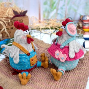 Crochet pattern amigurumi Rooster and Hen, Rudy & Henny The Colorful Cluckers, Easter crochet decor