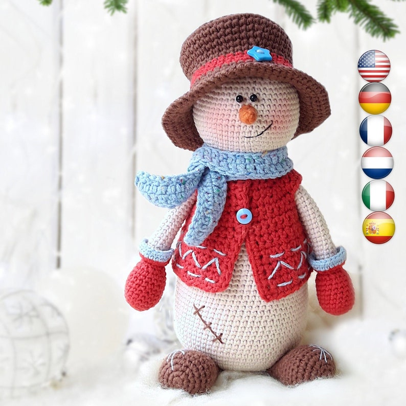 Crochet pattern Amigurumi Snowman with Christmas tree DIY Christmas toy decor Kevin the Snowman image 1