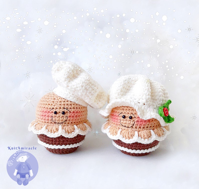 Crochet pattern Amigurumi Snowman Christmas Elf / Gnome Gingerbread Christmas Decorations ornament Set toys cupcakes image 4