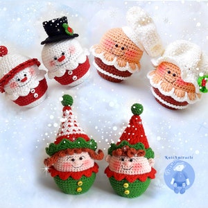 Crochet pattern Amigurumi Snowman Christmas Elf / Gnome Gingerbread Christmas Decorations ornament Set toys cupcakes image 1