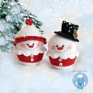 Crochet pattern Amigurumi Snowman Christmas Elf / Gnome Gingerbread Christmas Decorations ornament Set toys cupcakes image 2