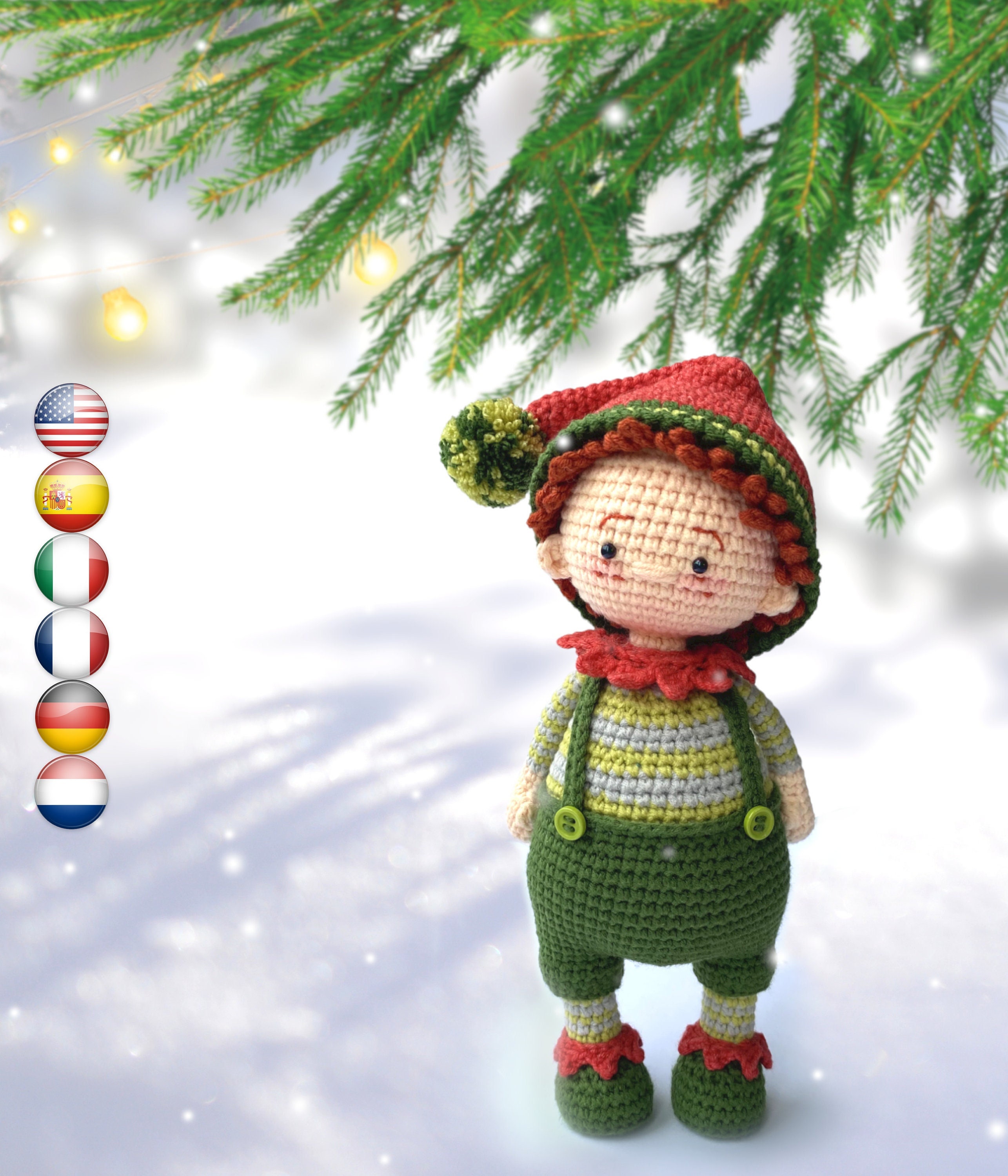 Christmas crochet amigurumi doll pattern Matthew the Christmas Elf - Christmas Ball Series