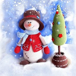 Crochet pattern Amigurumi Snowman with Christmas tree DIY Christmas toy decor Kevin the Snowman image 3