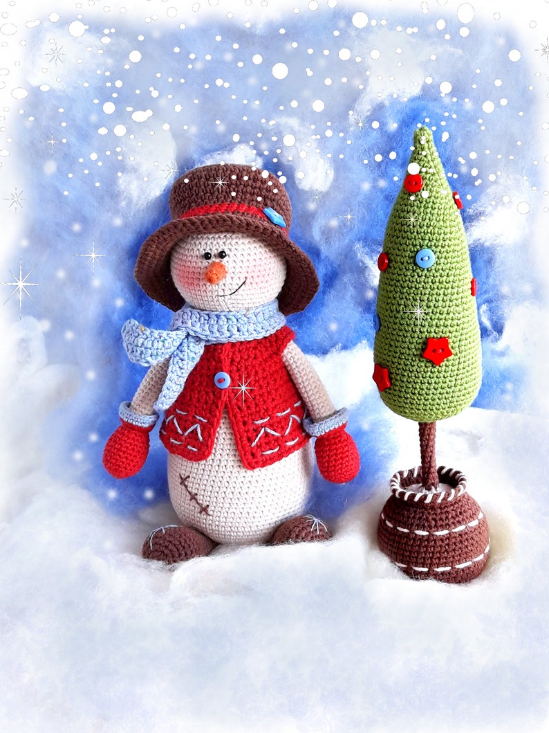 Crochet pattern Amigurumi Snowman with Christmas tree DIY Christmas toy decor Kevin the Snowman image 3