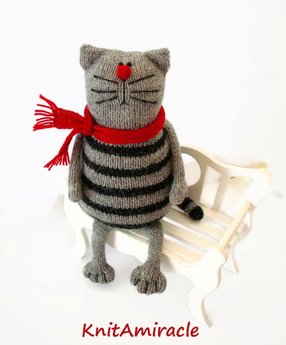 Toy Cat Knitting Pattern Pdf Knitted Animal Pattern Stuffed Kitty Making Diy Toy Pablo The Serious Cat