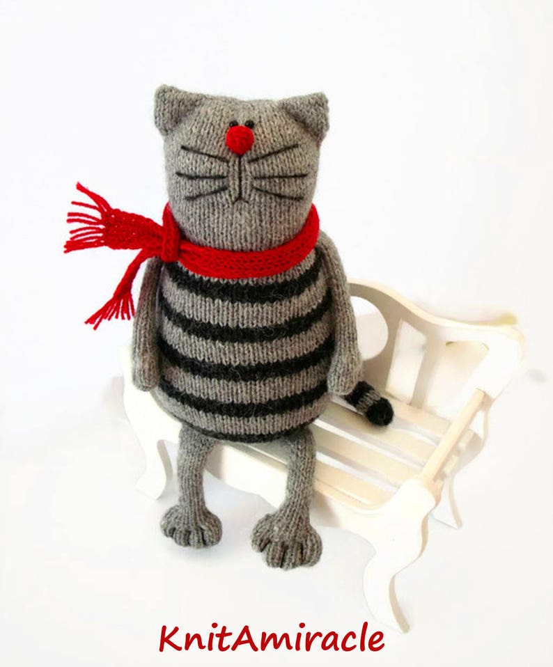 Knitting pattern Cat PDF Knitted animal pattern Stuffed kitty making toy Pablo the Serious Cat image 1