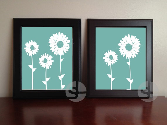 Items similar to Printable Wall Art Decor, Teal Flower Home Art Poster