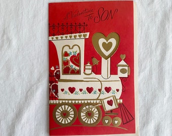 1950s Unused Train Valentine's Day Card for Son Ephemera with Envelope NOS