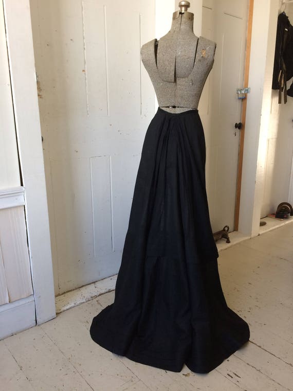 1800s 1890s Sheer Black Cotton Voile Tiered Overskirt… - Gem