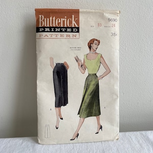 1950s four-Gored Skirt with Inverted Pleats Butterwick Sewing Pattern 5690 Mid Century Hip 33 waist 24