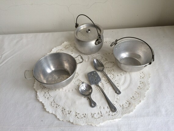 Vintage Toy Doll Kitchen Aluminum Pots And Pans Swiss And Etsy