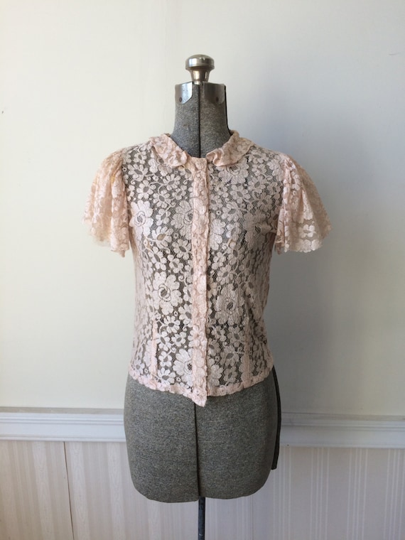 1920s 1930s Delicate Net Lace Blouse Flutter Peta… - image 1