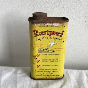 1940s 1950s Rustpruf Advertisement Tin Radiator Cleaner Can 8 oz