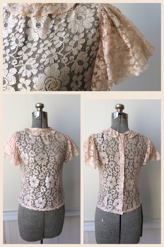 1920s 1930s Delicate Net Lace Blouse Flutter Peta… - image 3