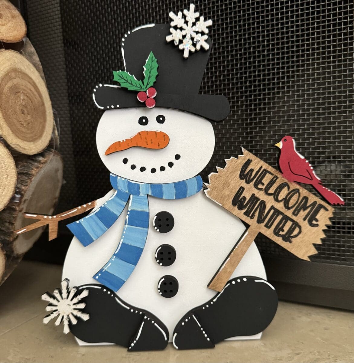Snowman Welcome Winter Shelf Sitter DIY Decoration, Wood Cutout, Unfinished, Decor, Farm Animal, Blanks, Gift, Do it Yourself