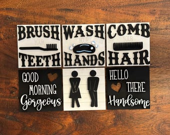 Bathroom Interchangeable Squares Mix & Match, Gift, Farm, Home Decor, DIY, Bathroom Decor, Interchangeable Decor, Leaning Ladder Decor