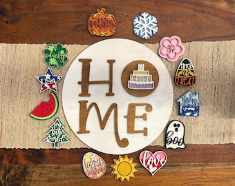 Interchangeable Round Home Sign, Interchangeable Home Door Hanger, Wall Decor, Interchangeable Seasonal Sign, DIY, Home Decor