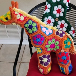 Giraffe, Crochet Handmade, Stuffed animal, Baby Shower gift. Loveable Plush. Coordinate with nursery decor, Home Decor. African flower motif image 5