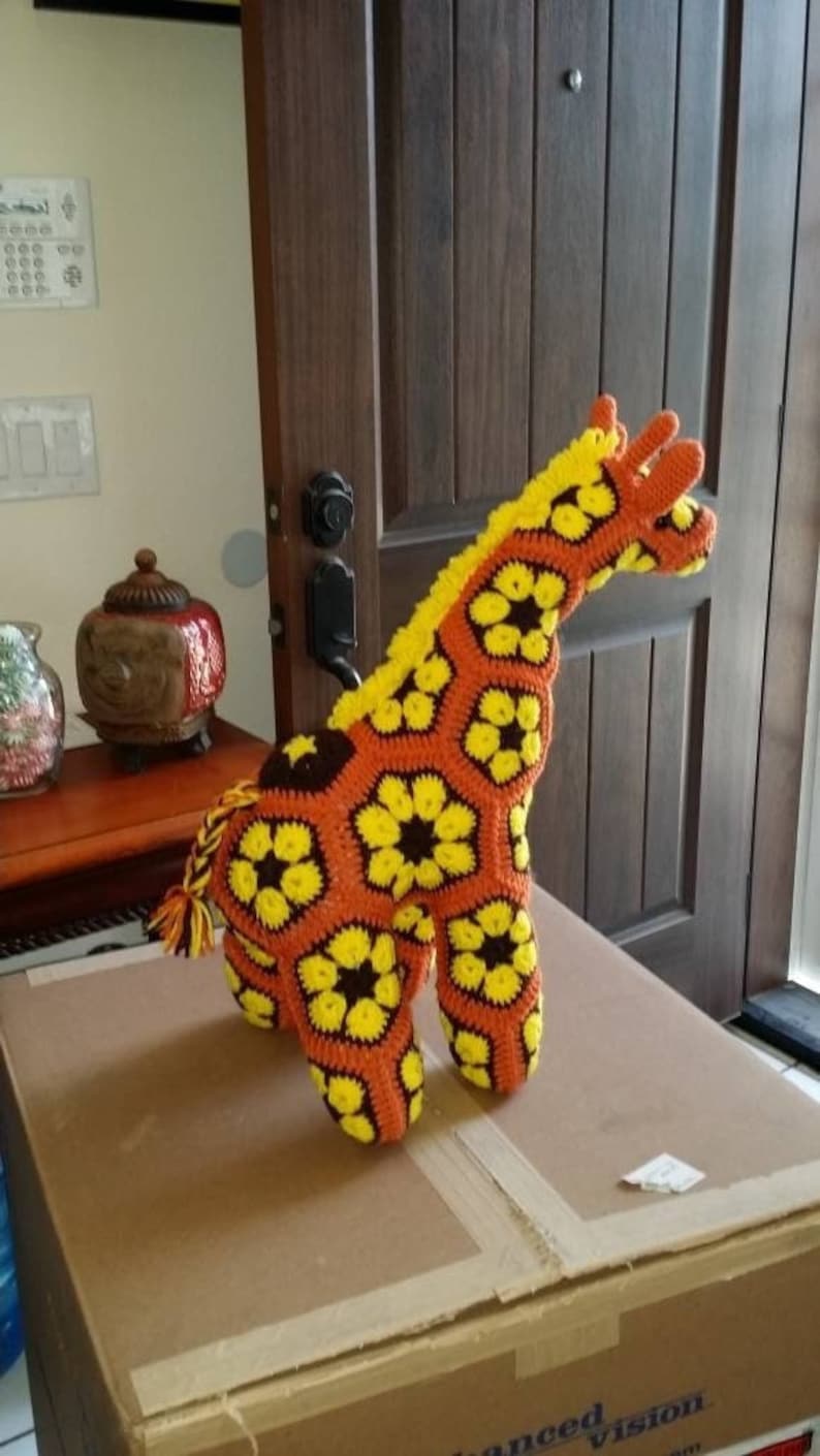 Giraffe, Crochet Handmade, Stuffed animal, Baby Shower gift. Loveable Plush. Coordinate with nursery decor, Home Decor. African flower motif image 1