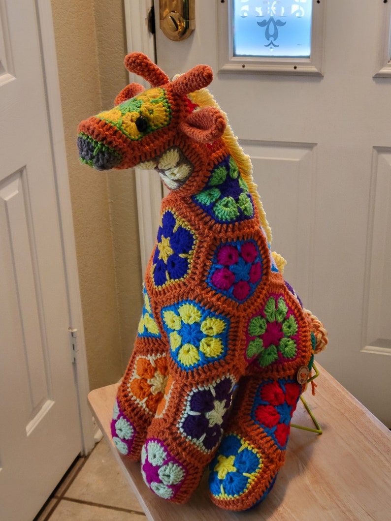 Giraffe, Crochet Handmade, Stuffed animal, Baby Shower gift. Loveable Plush. Coordinate with nursery decor, Home Decor. African flower motif image 2
