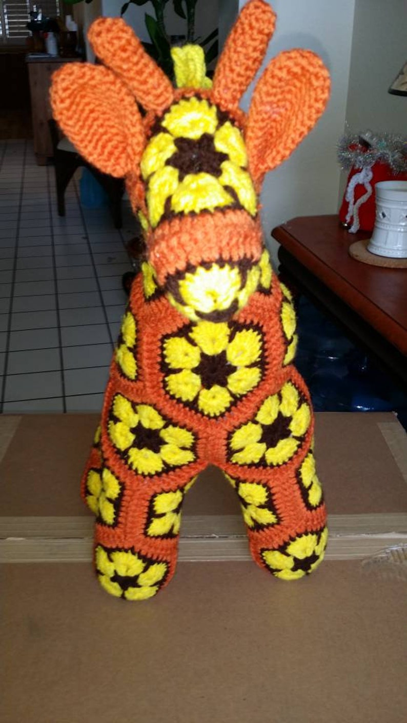 Giraffe, Crochet Handmade, Stuffed animal, Baby Shower gift. Loveable Plush. Coordinate with nursery decor, Home Decor. African flower motif image 6