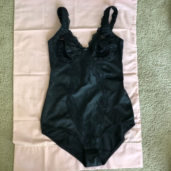 1970s Damart brand black lace bodysuit