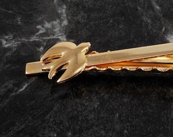 Vintage PEACE DOVE  Tie Clip Signed Gold Plated Finish Tie Clip Clasp USA