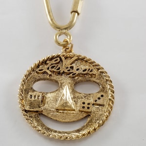 Vintage Las Vegas Key Chain Happy Face Gold Plated Brass FOB Gambling NOS