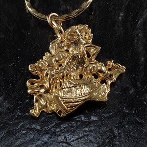Vintage Noah&#39;s Ark Gold Tone  Metal Key Chain Keychain FOB NWOT