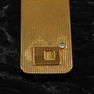 Vintage coleccionable oro chapado en latón w Diamond Chip Money Clip Carta D Ribbed NOS