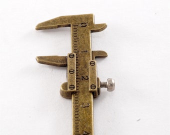 Vintage Key Chain Micrometer Caliper Bronze Plated Brass Machinist Tool Tieclip New Old Stock