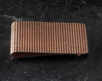 Vintage Money Clip Copper Plated Steel Honeycomb Grid Design Moneyclip New Old Stock