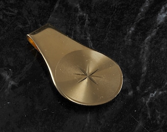 Vintage Dante Money Clip Diamond Cut Starburst Design Gold Plated Brass Moneyclip Signed 1970's