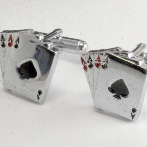 ACE OF SPADES On Silver Plated Brass & Enamel Cufflinks Cuff Link Jewelry New In Box