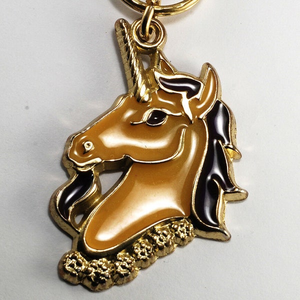 UNICORN Key Chain Yellow & Black Inlay and Gold Plated Brass Keychain FOB NWT