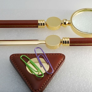 3 Piece Magnifying Glass Letter Opener Paper Weight/Clip Office Desk Set NOS